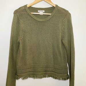 Artisan NY Women's Boho Fringe Knit Sweater, Olive Green, Size M